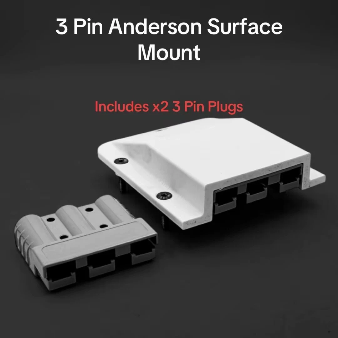 White 3 pin 50 Amp Anderson Plug Surface Mount Panel Kit External 2 Grey plugs