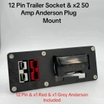 12 Pin Flat Trailer Socket & Twin 50Amp Andersons R/G Flush Bumper Mount Plate