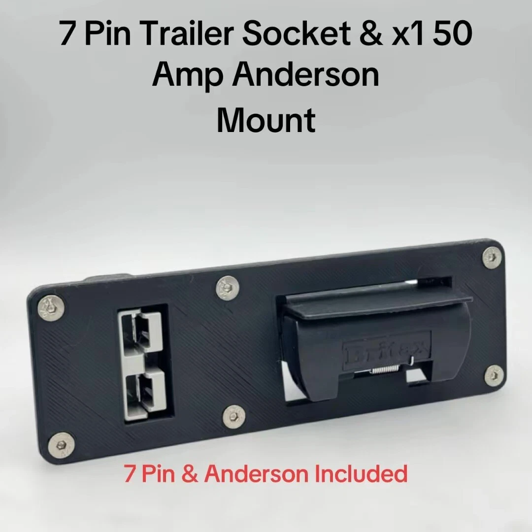 7 Pin Flat Trailer Socket & Single Grey 50Amp Anderson Flush Bumper Mount Plate