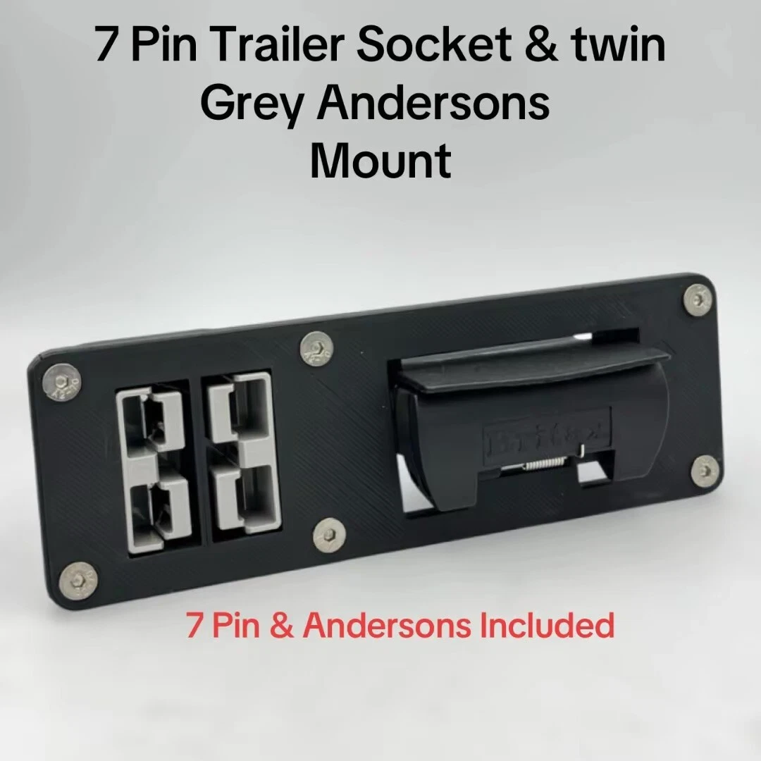 7 Pin Flat Trailer Socket & Twin 50Amp Andersons G/G Flush Bumper Mount Plate