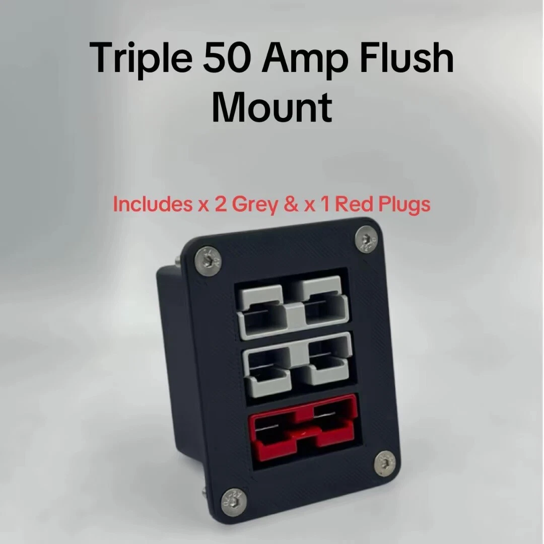 Flush Mount Triple Anderson Plug 50Amp Mounting Bracket Panel Grey/Red plugs