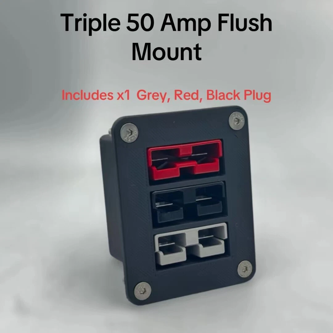 Flush Mount Triple Anderson Plug 50Amp Mounting Bracket Panel inc Grey/Red/Black