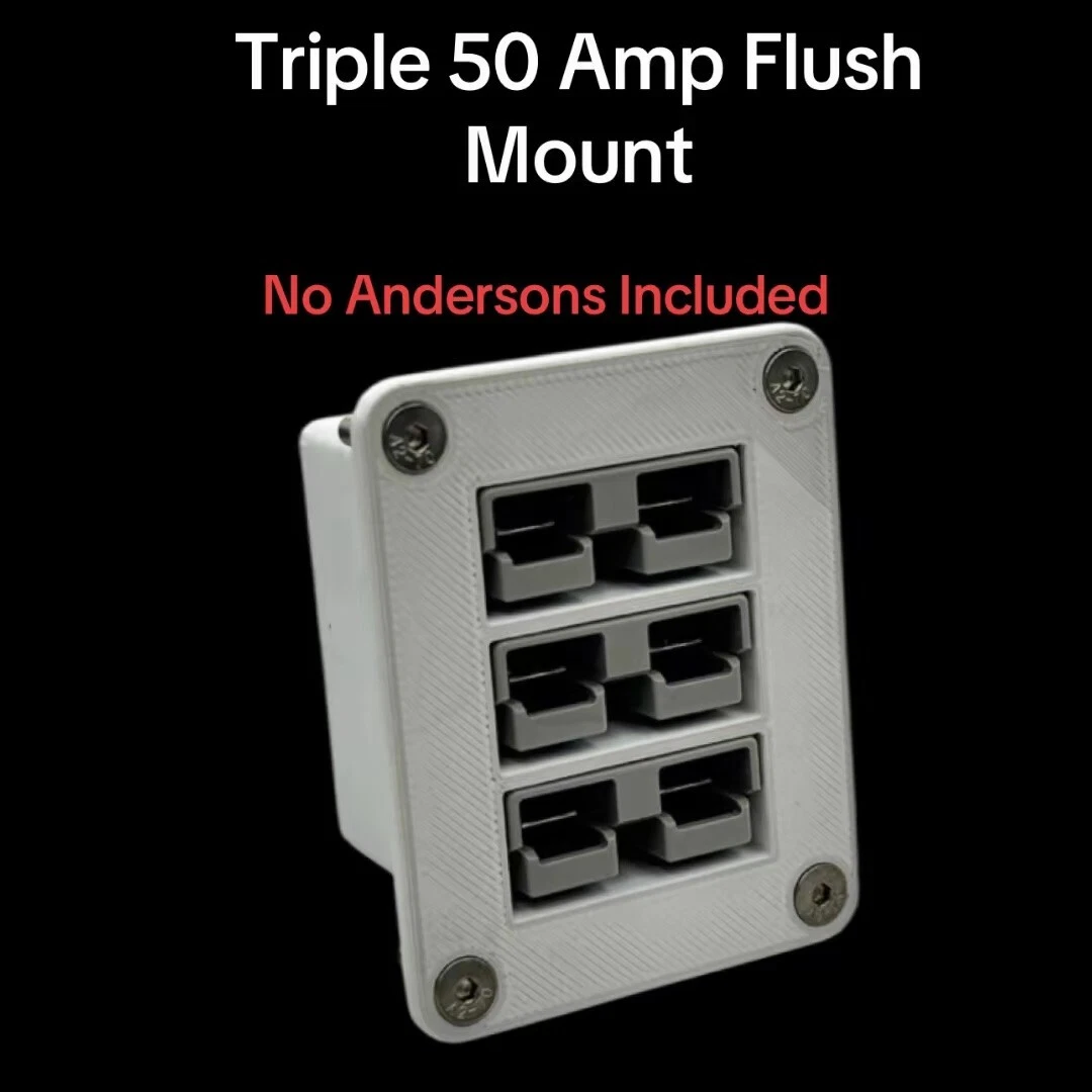 White Marine Flush Mount Triple Anderson Plug 50Amp Mounting Bracket -No Plugs