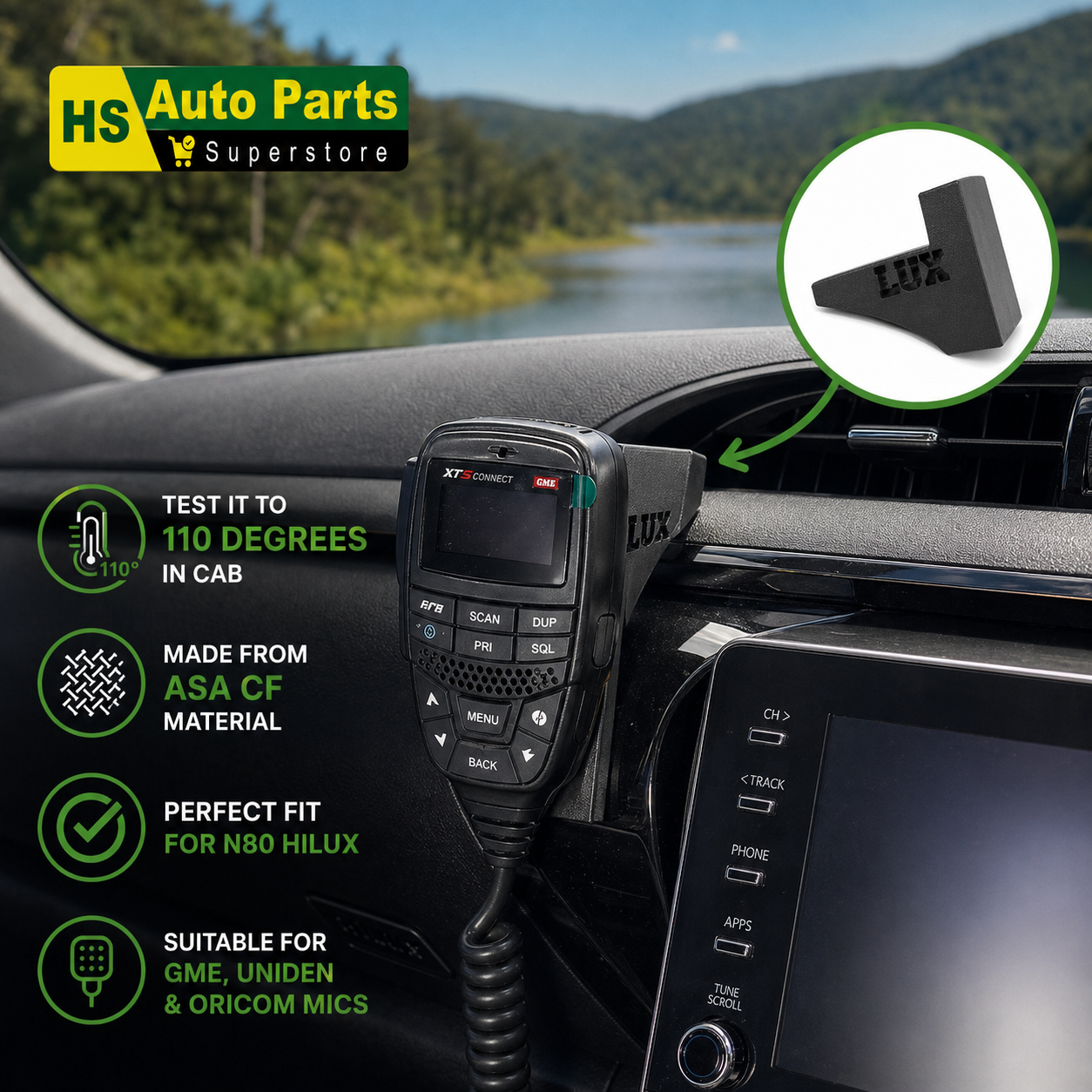 UHF Mic Dash Mount Angled to Driver Suit N80 Toyota Hilux 2015-2024 - Image 2