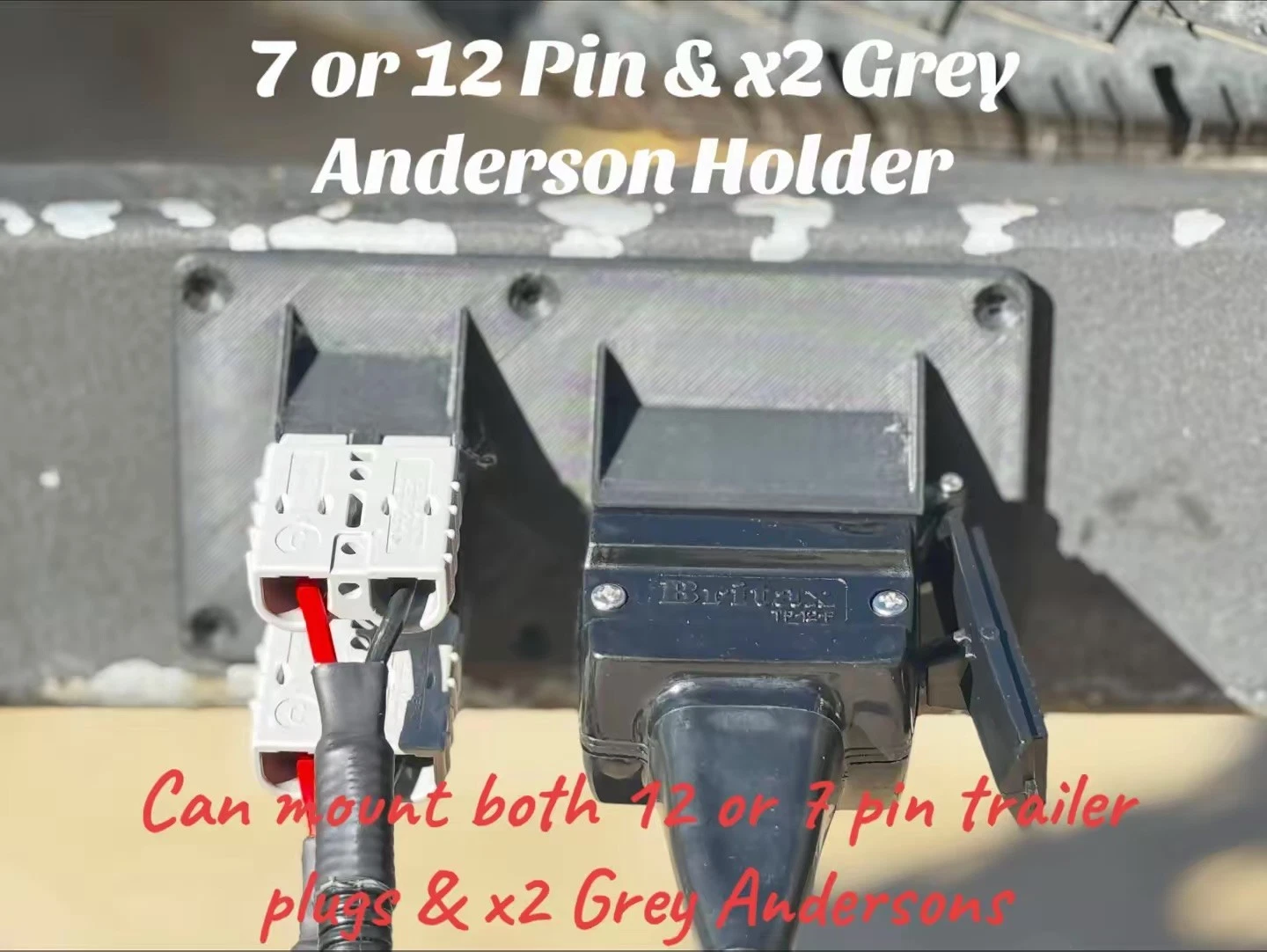 Caravan/Camper 7 or 12 pin trailer plug & x2 Anderson plug drawbar mount /holder