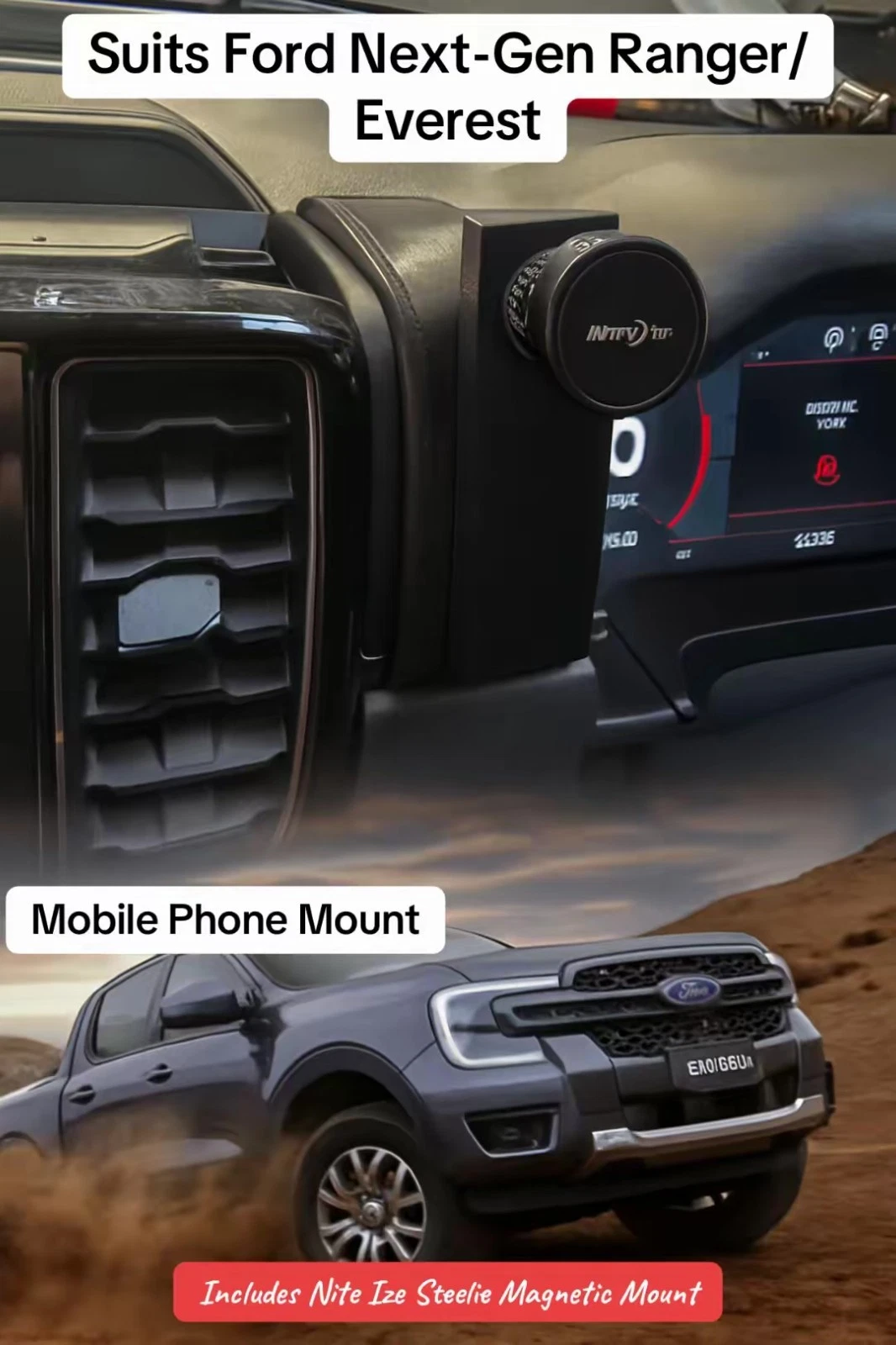 Phone Mount suits- FORD Next-Gen Platinum Ranger Everest Raptor Steelie Orbiter