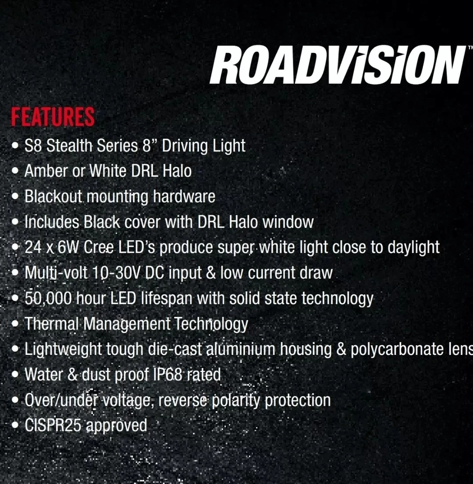 ROADVISION LED Driving Light 8" Stealth IP67 IP67 Combo Beam + Dual Colour Halo - Image 4