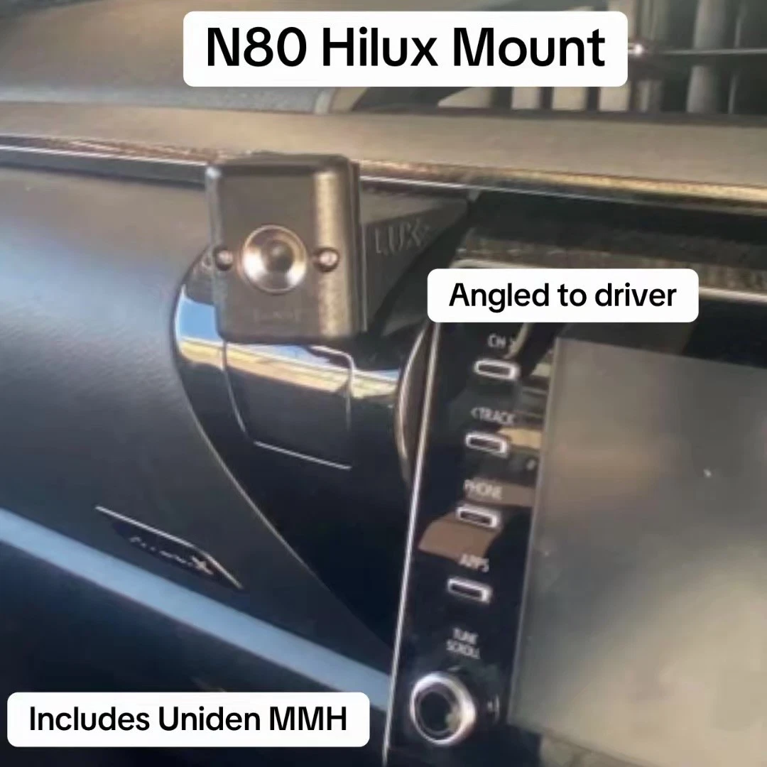 UHF Mic Dash Mount Angled to Driver & Uniden MMH Suit N80 Toyota Hilux 2015-2024