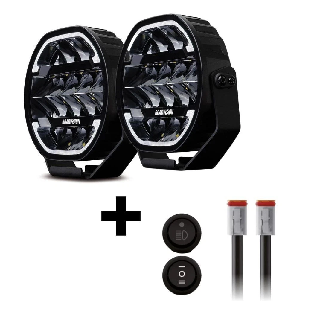 x2 Roadvision Dynamilux LED Driving Lights 8” RDL7800C Series Inc Wiring Harness