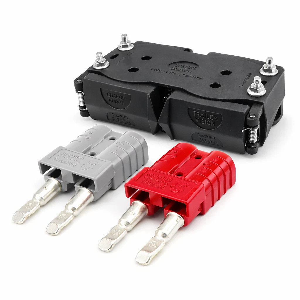 DUAL 50 AMP ANDERSON PLUG COVER EXTERNAL MOUNTING BRACKET KIT inc Genuine Plugs