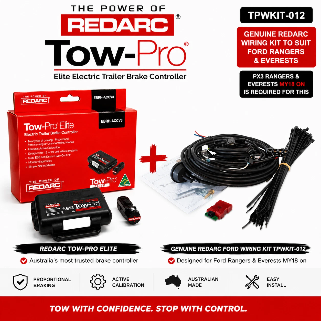 Redarc TowPro Elite V3 & Wiring Kit Suits- Ford Ranger and Everest TPWKIT-012