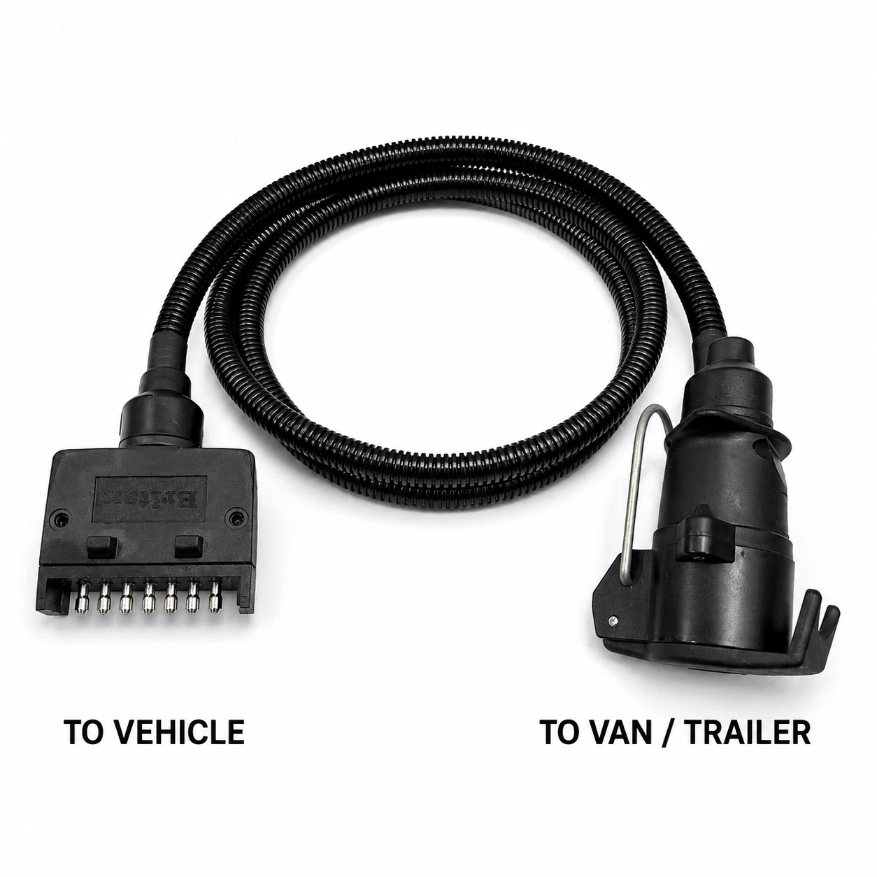Trailer Plug Adaptor 7 Pin Flat Plug to 7 Pin Round Large Socket 1.5m Long
