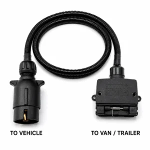 Trailer Plug Adaptor 7 Pin Round Large Plug to 7 Pin Flat Socket 1.5m Long