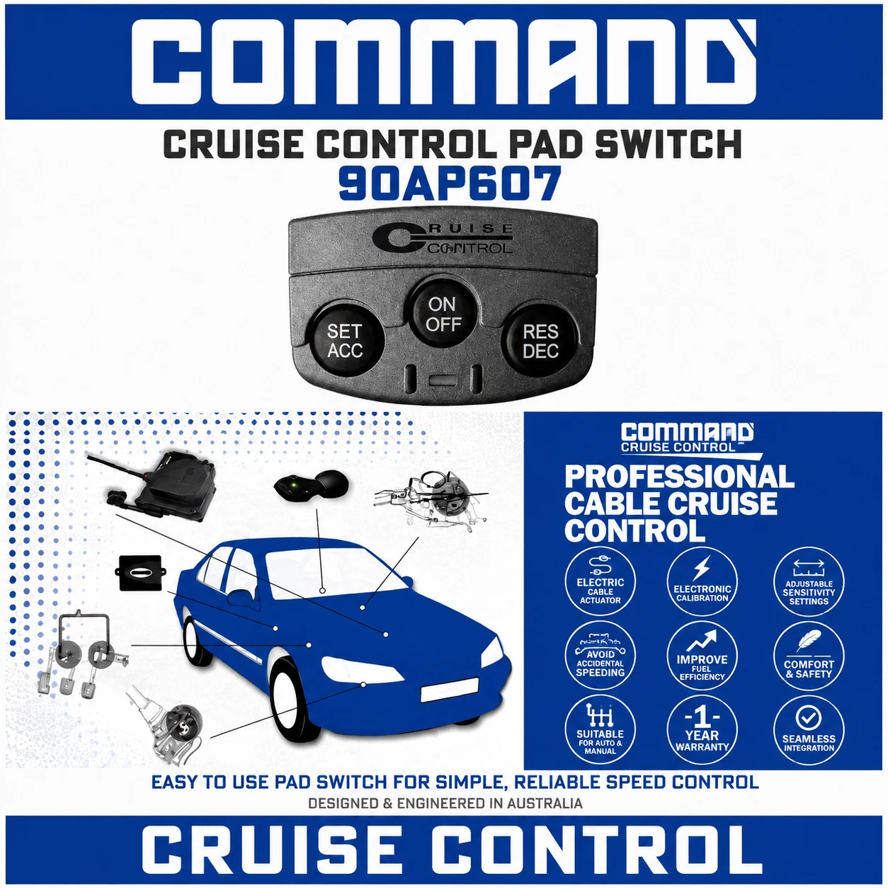 DIY Command Professional CABLE Electric Cruise CONTROL + DASH PAD SWITCH 90AP607