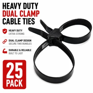 25 Pack Heavy Duty Dual Clamp Cable Ties 490mm Twin Cable Bundle Mounting