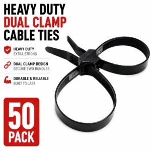50 Pack Heavy Duty Dual Clamp Cable Ties 490mm Twin Cable Bundle Mounting