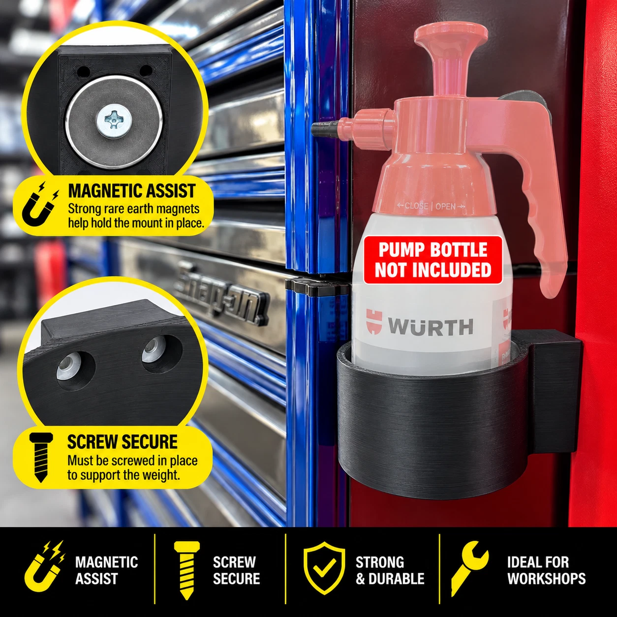 Pump Spray Bottle Holder Screw and Magnetic Mount for Wurth Forch Style