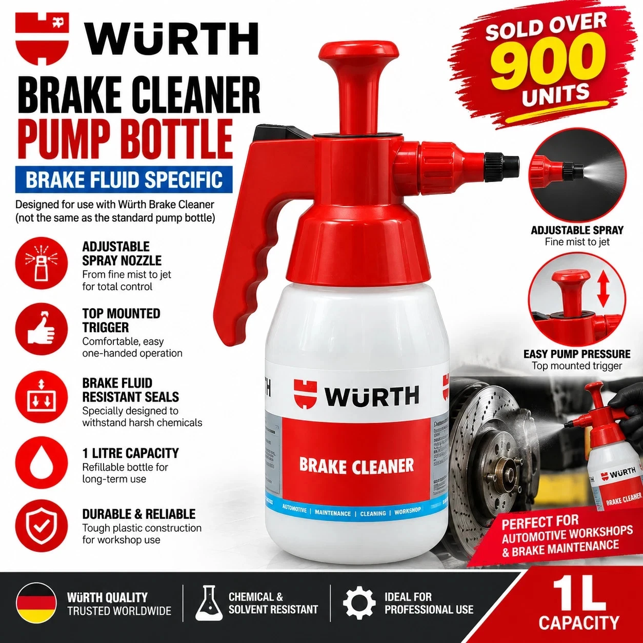 Wurth 1Ltr Brake Pump Spray Bottle & Spray Bottle Holder Screw & Magnetic Mount - Image 4