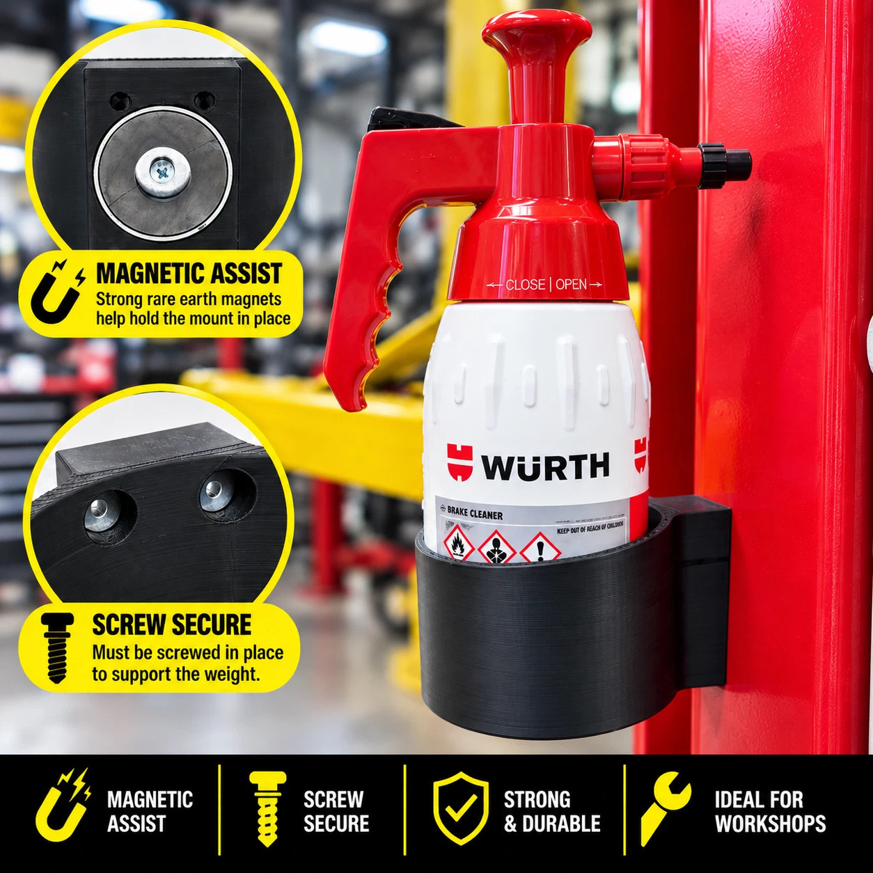 Wurth 1Ltr Brake Pump Spray Bottle & Spray Bottle Holder Screw & Magnetic Mount - Image 2