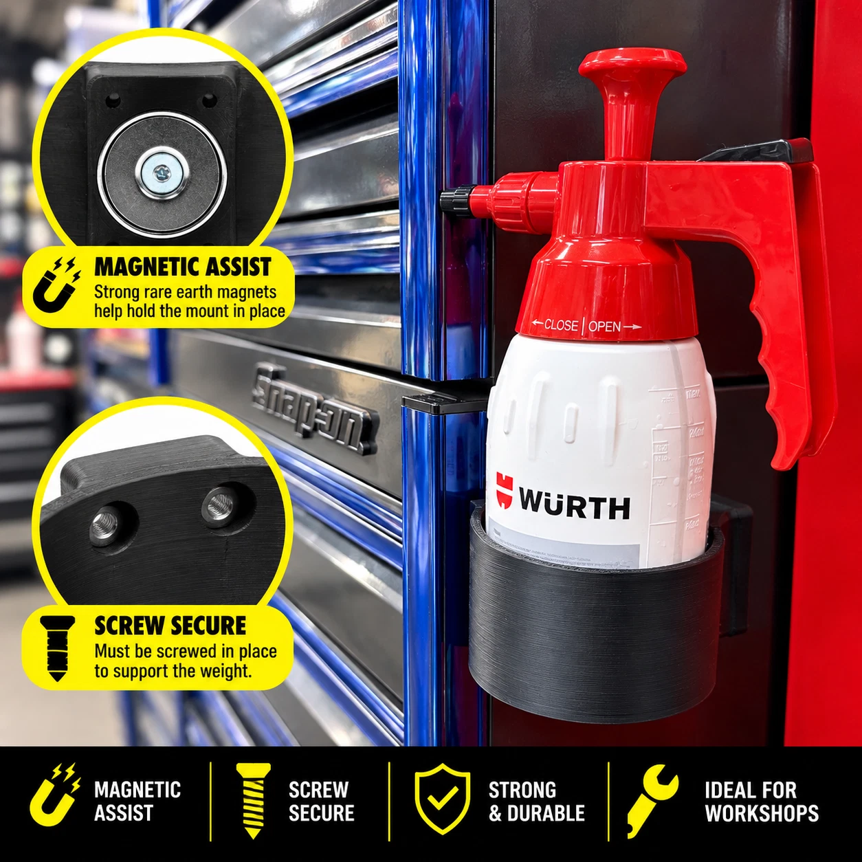 Wurth 1Ltr Brake Pump Spray Bottle & Spray Bottle Holder Screw & Magnetic Mount