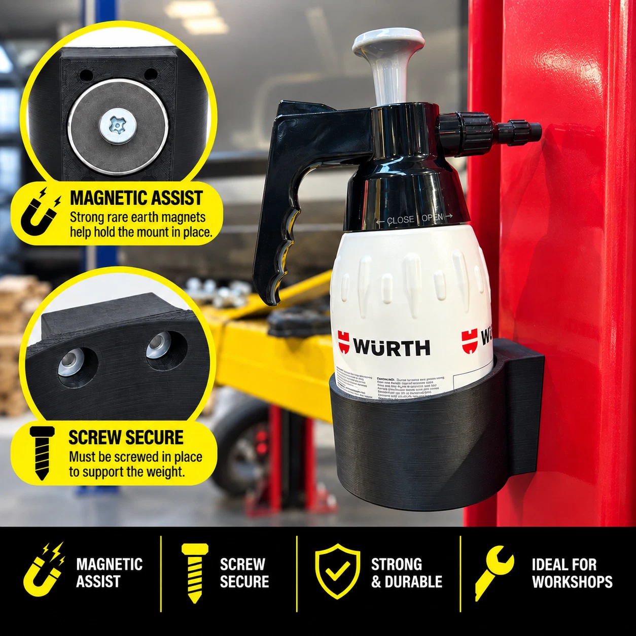 Wurth 1Ltr Pump Spray Bottle & Spray Bottle Holder Screw & Magnetic Mount