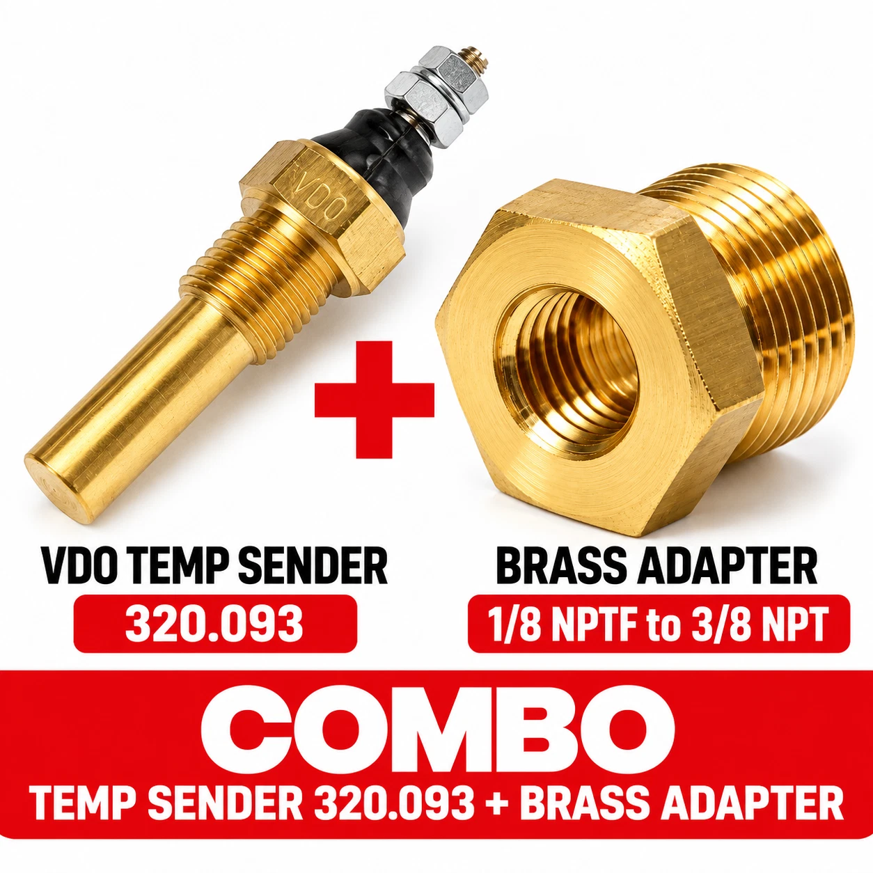 VDO 320.093 Temperature Sender + VDO 320.051 Brass Adapter 1/8NPTF 3/8 NPT