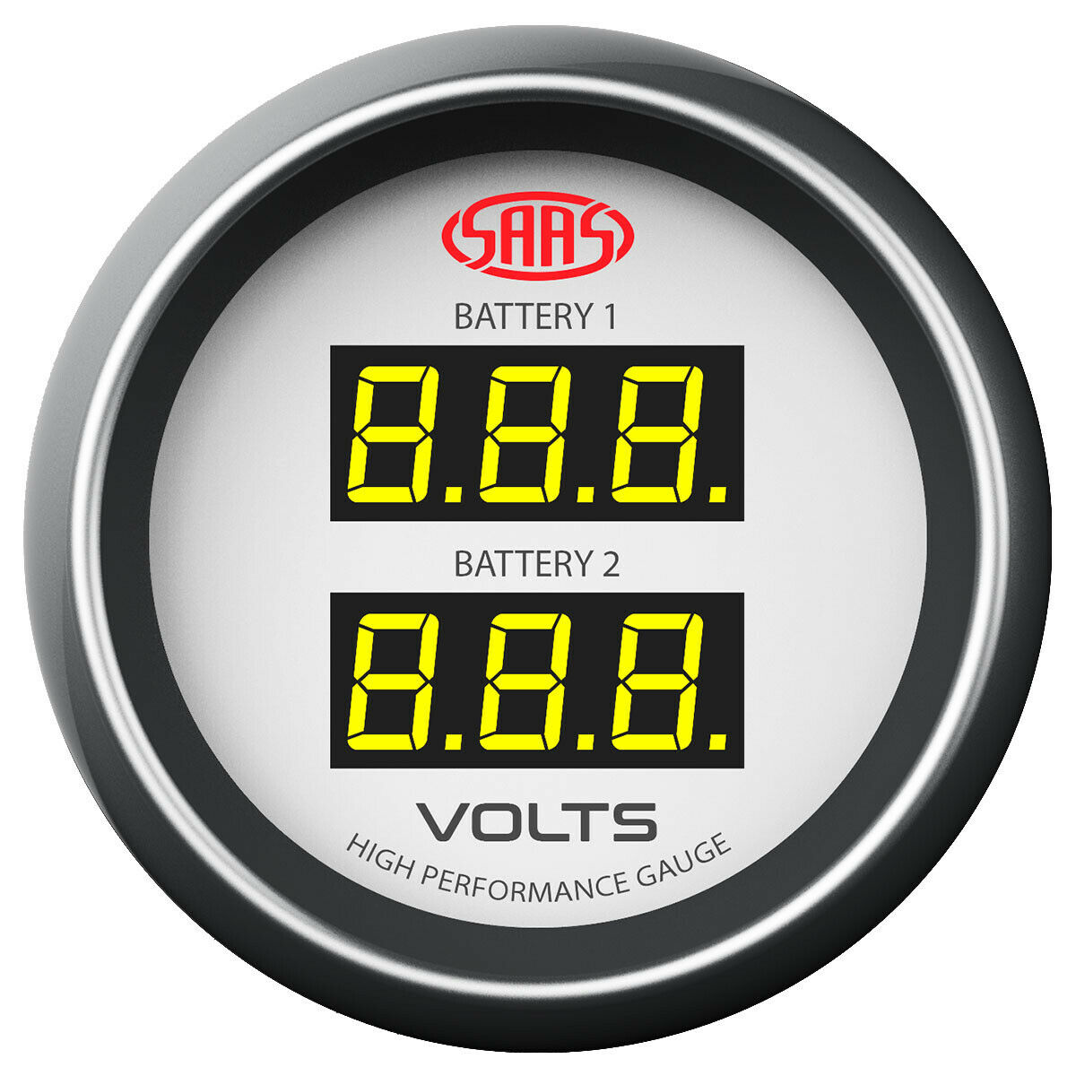SAAS DUAL VOLT DIGITAL GAUGE 8V18V 52MM WHITE MUSCLE SERIES SG
