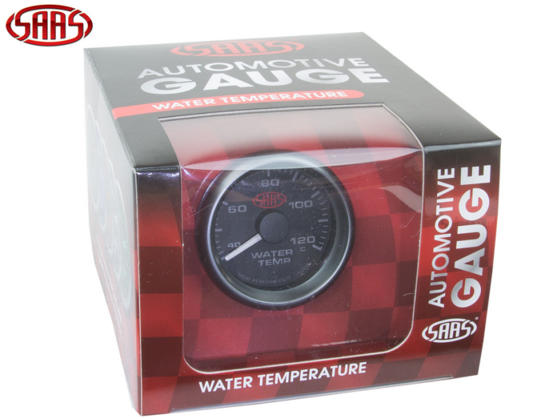 SAAS Water Temp Gauge Black Face Dial 52mm Multi Colour + Sender