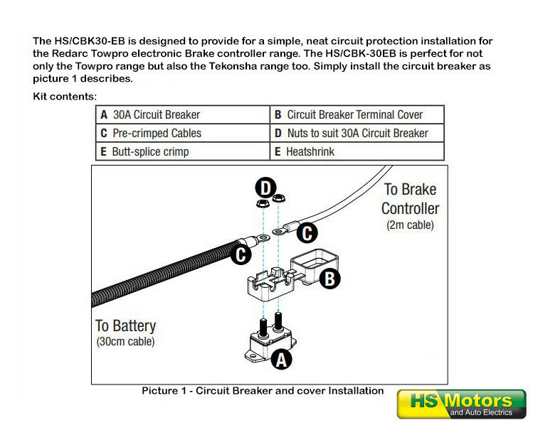 30Amp Circuit Breaker Kit Towpro Brake Controller (HS/CBK30EB) HS