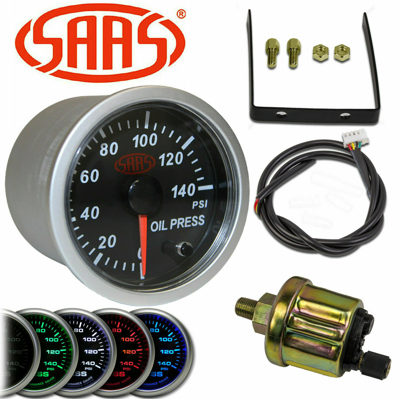 SAAS 52MM ENGINE OIL PRESSURE GAUGE + SENDER UNIT ELECTRIC 0140 PSI
