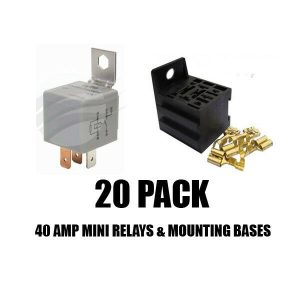 20 X Relay 12V 40 Amp 5 Pin Mini Tyco Resistor + Stackable Relay Mount Bases
