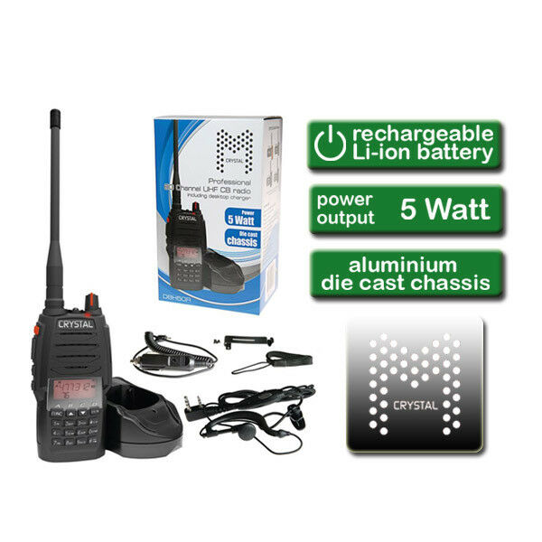 CRYSTAL M DBH50R Handheld UHF Radio 5 Watt Walkie Talkie 80 Channel CB