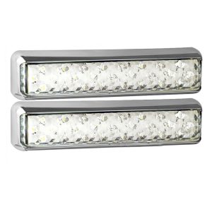 PAIR Bumper Bar Reverse Chrome LED Light, Clear Lense, Surface Mount, 200mm Wide