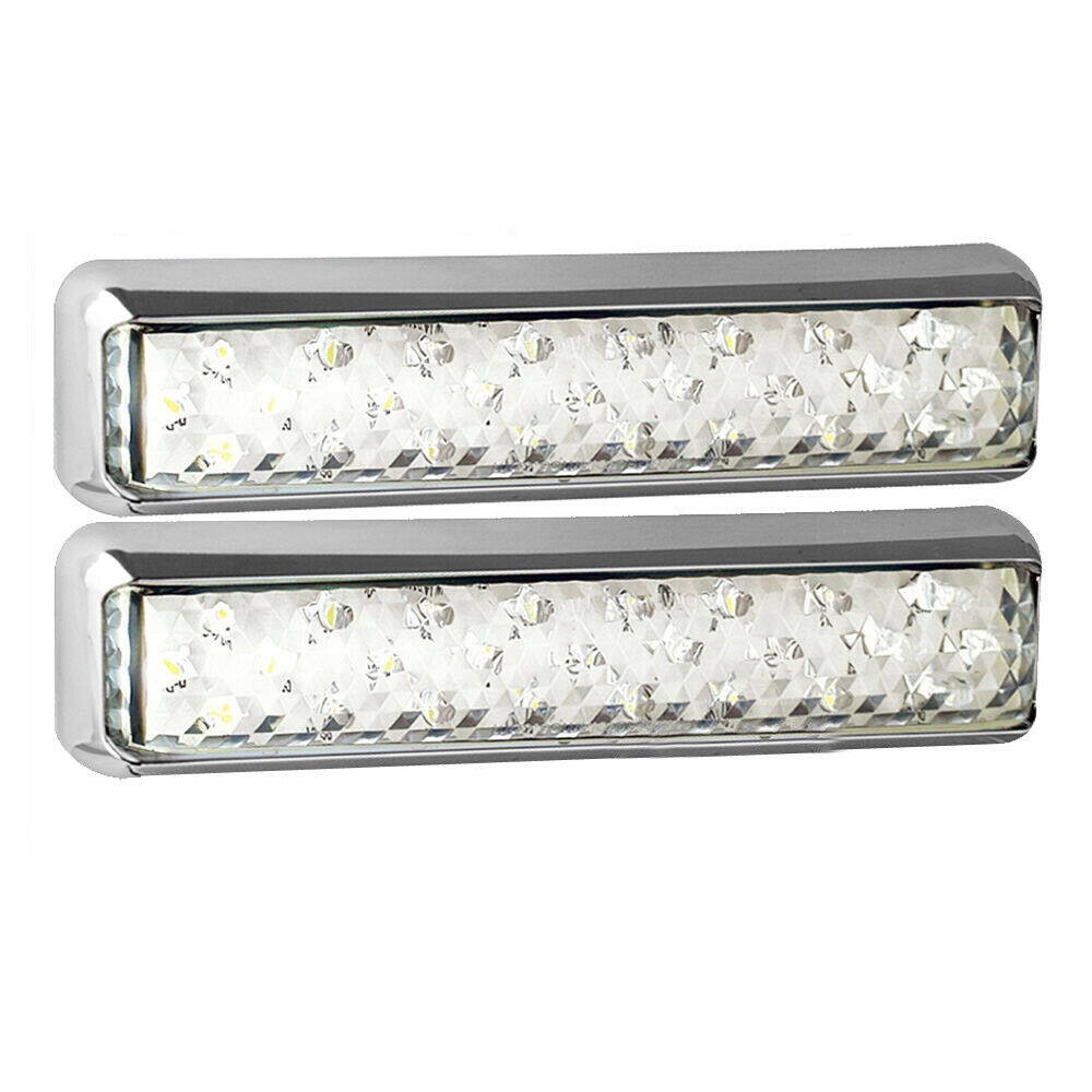 PAIR Bumper Bar Reverse Chrome LED Light, Clear Lense, Surface Mount, 200mm Wide HS Autoparts