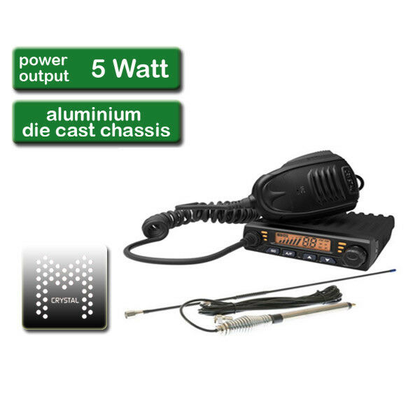 CRYSTAL M DB477E UHF Radio 80 Channel 5 Watt 2 Way with 6DBi Antenna
