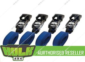 HULK 4x4 Qty x4 Hd Ratchet Tie Down Straps 6.65M X 38mm Blue