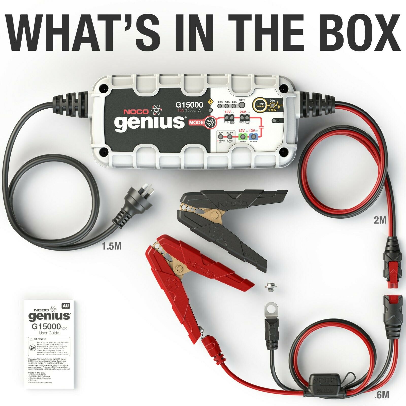 Noco Genius Smart Battery Charger G15000 AU 12V & 24V 15 Amp AGM