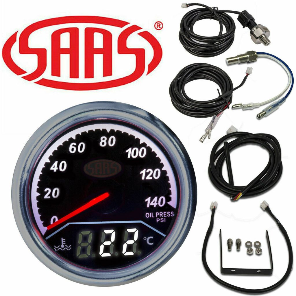 SAAS 2 IN 1 OIL PRESSURE GAUGE & WATER TEMPERATURE GAUGE 52MM DUAL