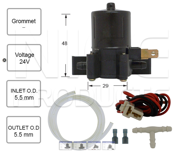 UNIVERSAL 24V VOLT WINDSCREEN WASHER PUMP KIT WITH CLEAR HOSE HS Autoparts